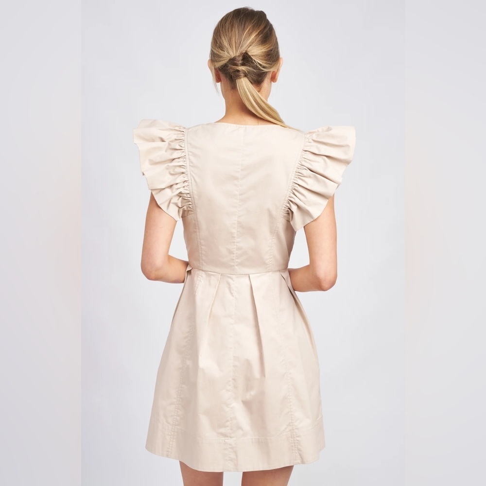En Saison Leighton Ruffled Mini Dress in Stone Beige Size Small NWT - Picture 6 of 7